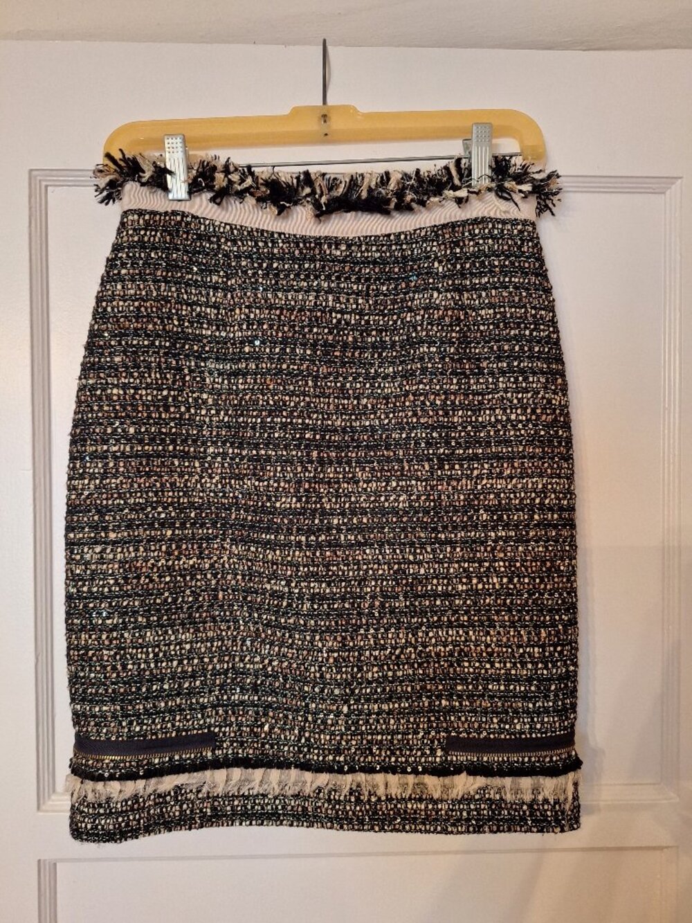 Boston Proper black and gold boucle skirt